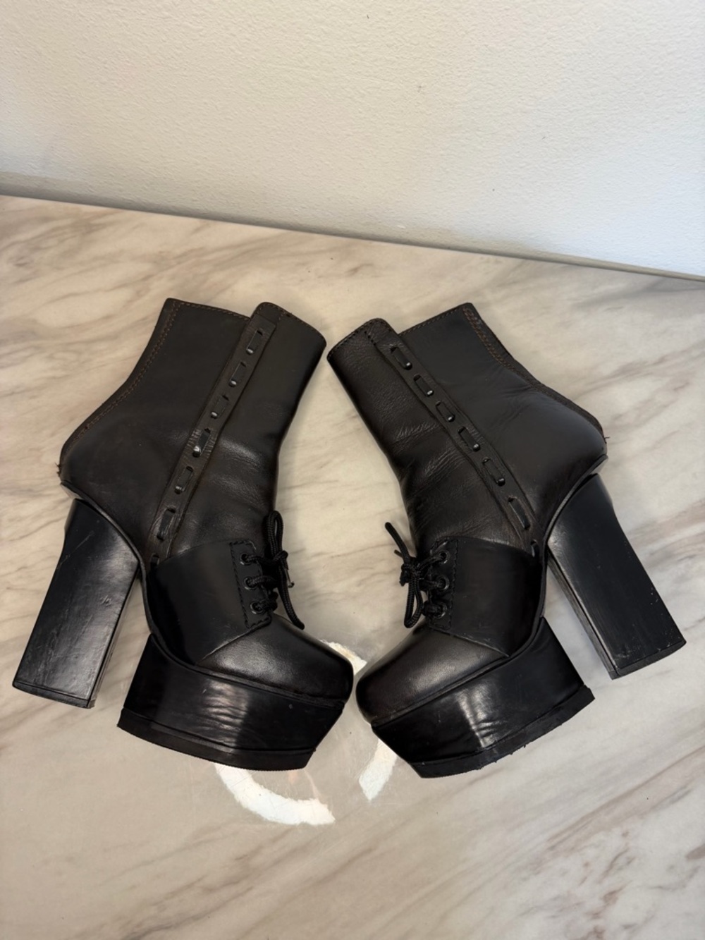 Acne Studios Pixel Platform  Boots Black Leather Lace Up Chunky Heel Women 37 - Picture 8 of 13